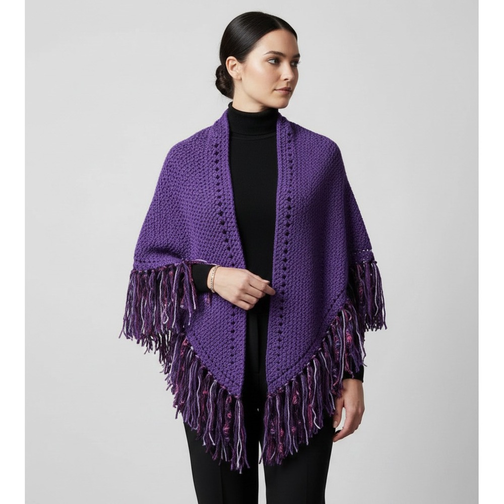 NEW Purple Hand Knitted Shawl Wrap Boho Indie Artsy‎ Whimsy Fairy Festival Chic